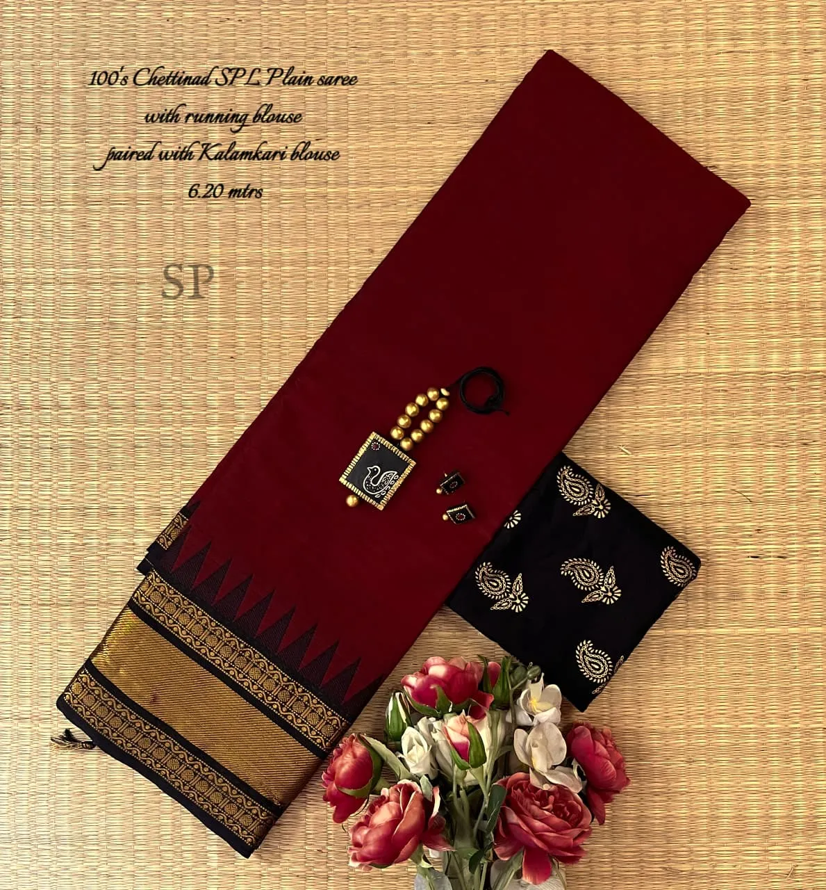 Chettinad Checked Cotton Saree with Ikkat Blouse